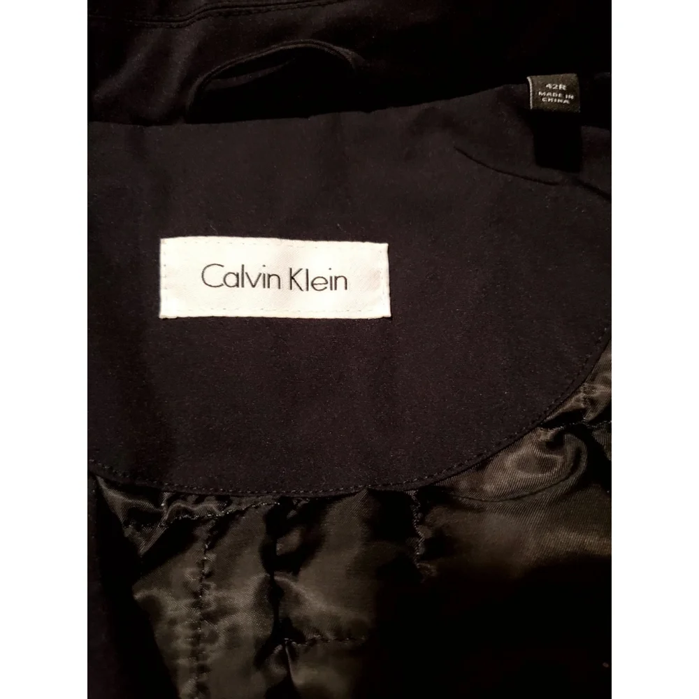 Calvin Klein Overcoat Mens 42R  Black Weatherproof Quilted Lined Button Closure
